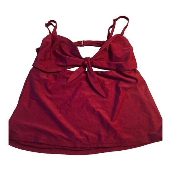 Maroon Tie Front Tankini - Picture 1 of 8